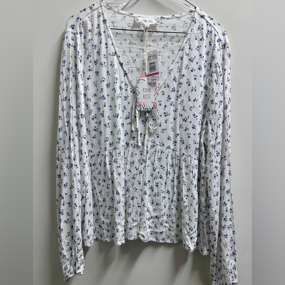Pink Rose Ivory Floral Peplum Blouse – Size XL (NWT). - Picture 2 of 4